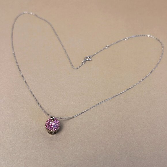 925 Sterling Silver Cupcake Charm Necklace Sweet Kawaii Pendant Pink Crystals